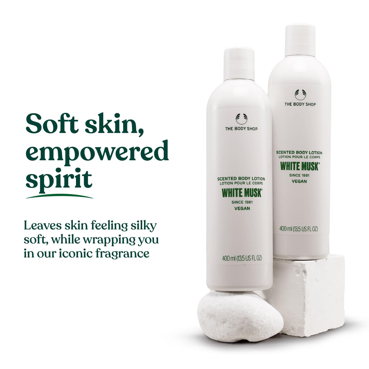 The Body Shop close-up of lotion texture highlighting quick absorption