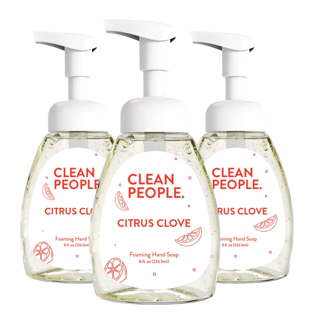 THE CLEAN PEOPLE front packaging showing three 8 oz Citrus Clove pump bottles, ideal for gifting