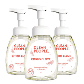 THE CLEAN PEOPLE front packaging showing three 8 oz Citrus Clove pump bottles, ideal for gifting