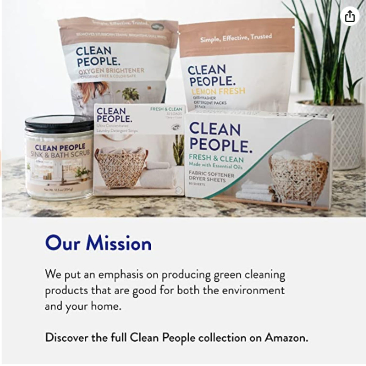 THE CLEAN PEOPLE pack staged in a tidy bathroom, illustrates low-waste lifestyle appeal
