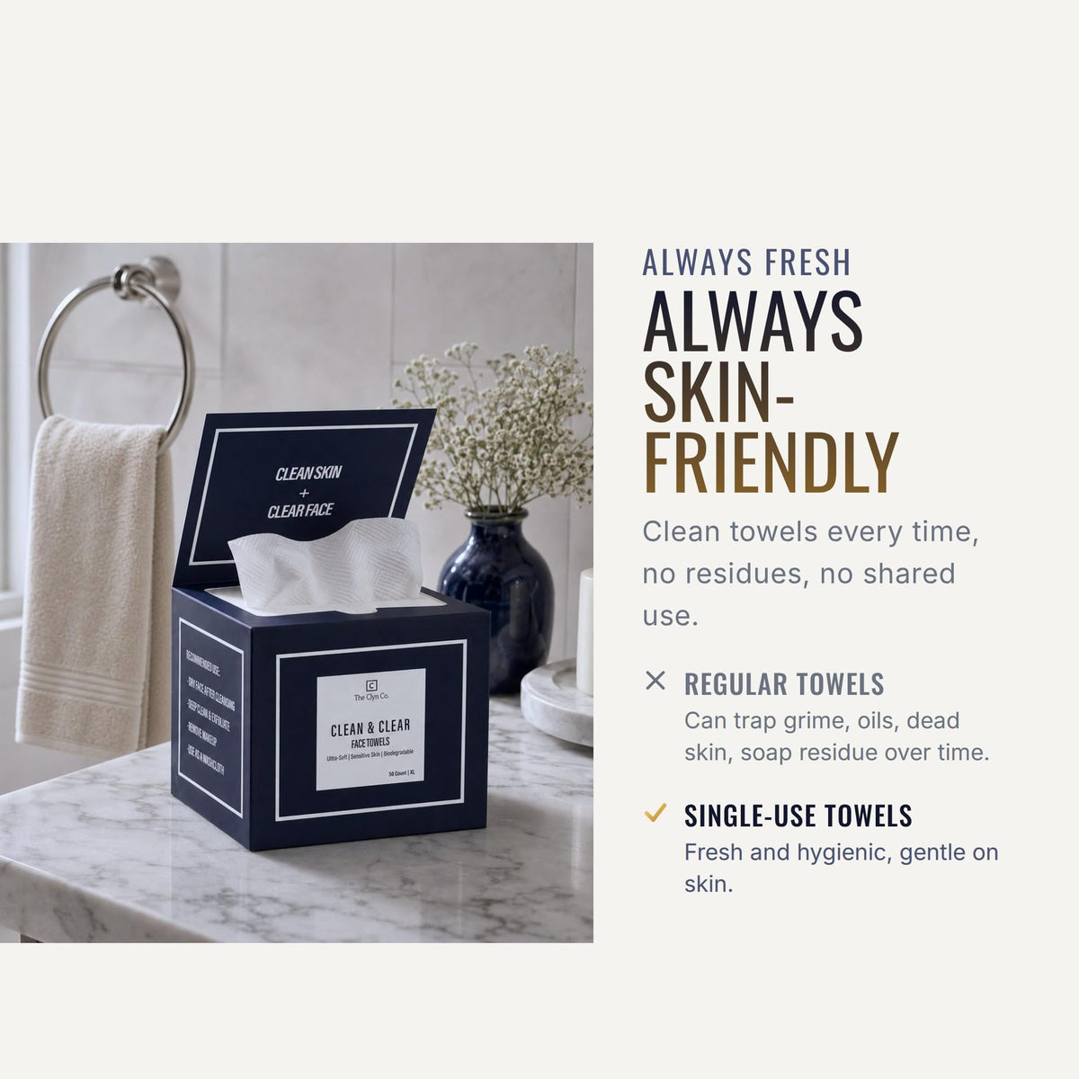 The Clyn Co. smooth side detail, illustrates gentle finish for sensitive skin