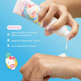 The Crème Shop product being applied to face to show even, no-white-cast coverage