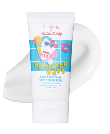 The Crème Shop front tube showing Hello Kitty design and SPF 50 protection