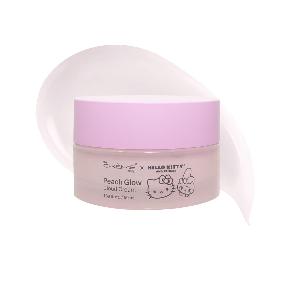 The Crème Shop front packaging shows Hello Kitty collaboration and peach-themed design for shelf appeal