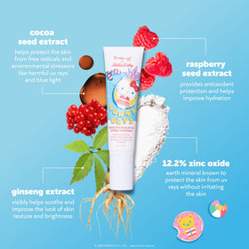 The Crème Shop sunscreen texture close-up highlighting silky, non-greasy finish