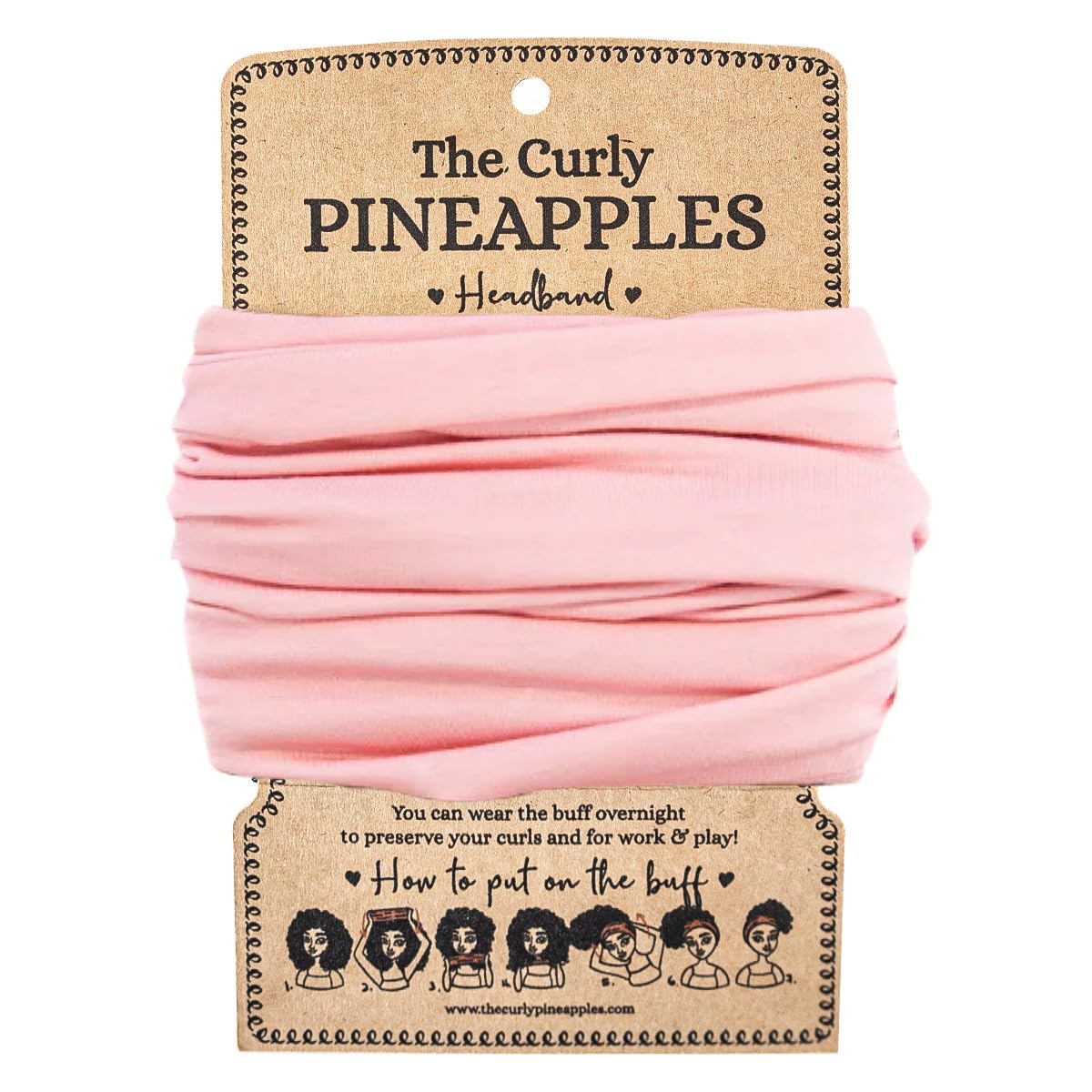 The Curly Pineapples front view showing bubblegum pink band and secure hold benefit