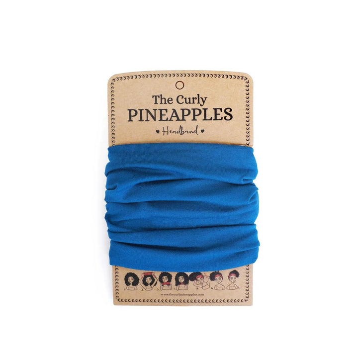 The Curly Pineapples front view of royal blue headband showing design and coverage benefit
