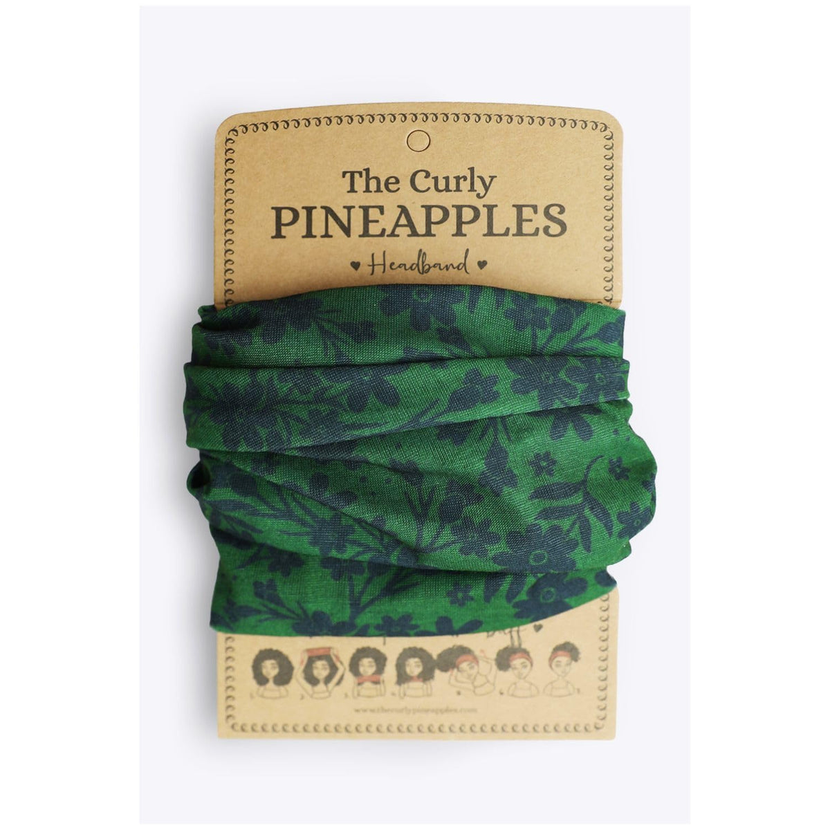 The Curly Pineapples headband front view showing secure, gentle hold for curls