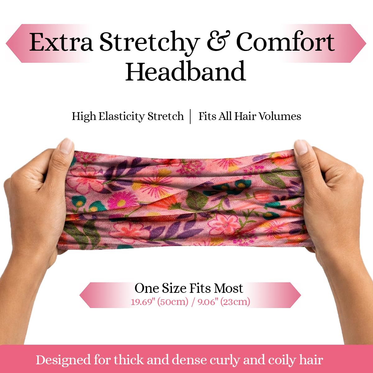 The Curly Pineapples headband holding hair in a loose pineapple style showing curl protection benefit