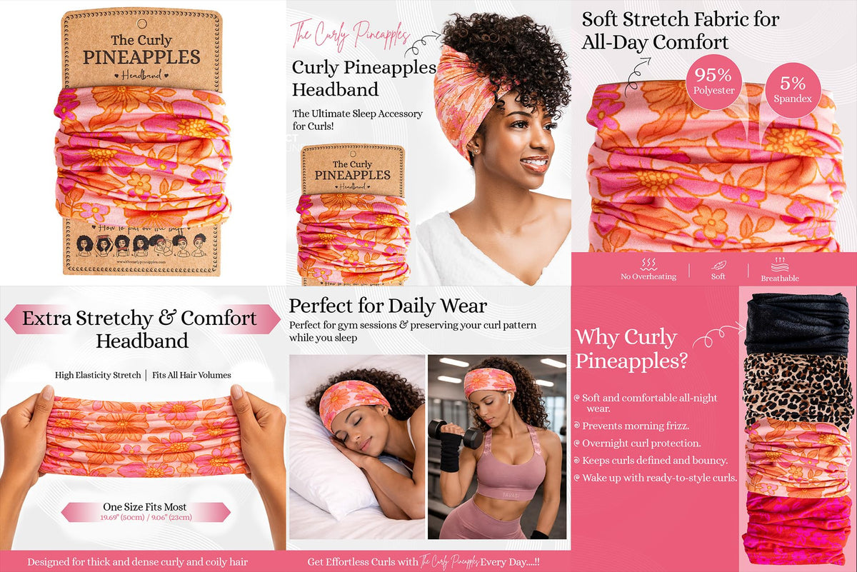 The Curly Pineapples band on a bedside pillow set for sleep protection of curls