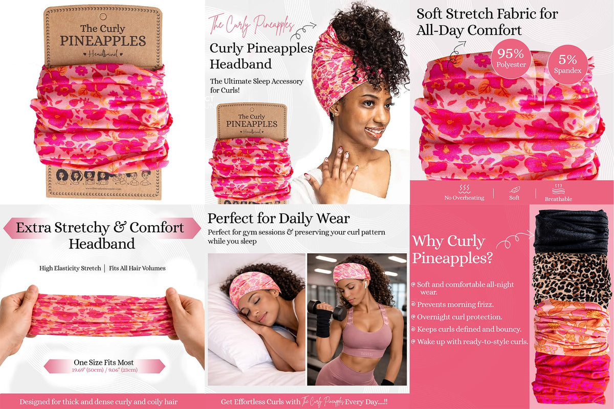 The Curly Pineapples headband worn on sofa for relaxed everyday styling