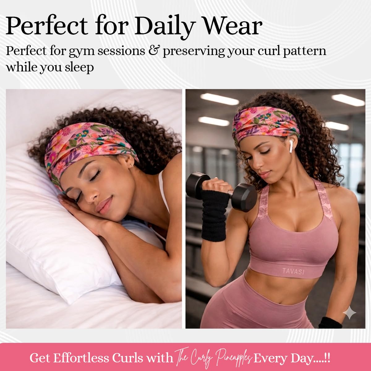 The Curly Pineapples headband beside a coin for scale showing true-to-size fit benefit