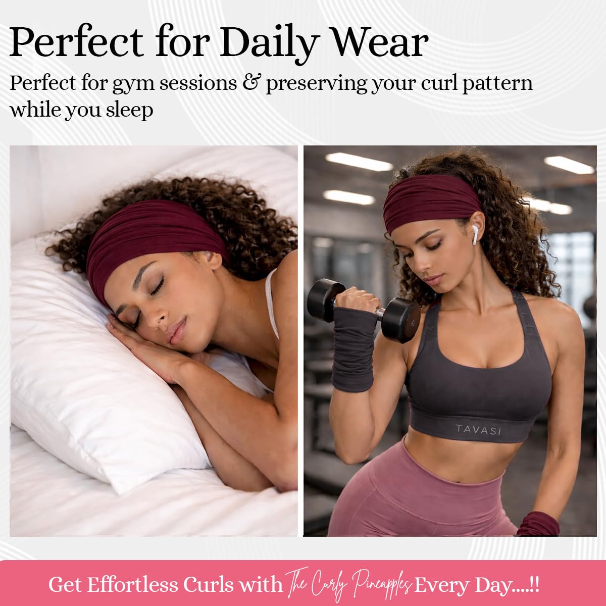 The Curly Pineapples headband on hand to show adult size and volume capacity