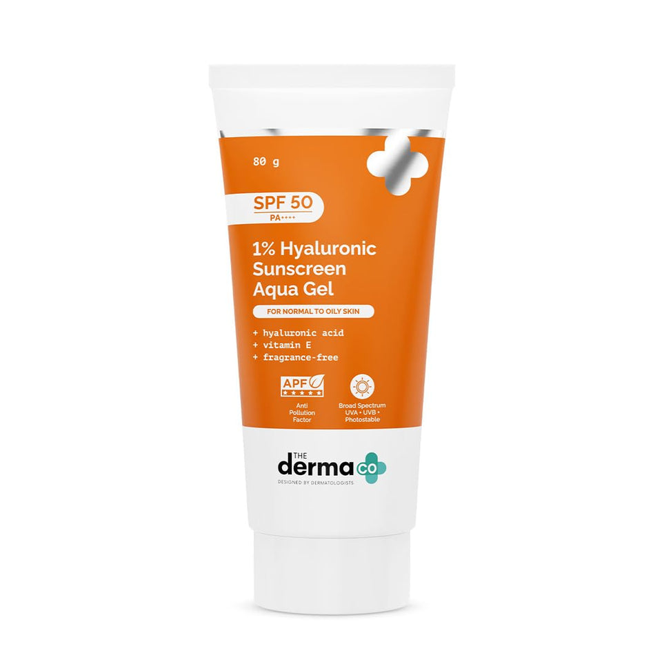 The Derma Co front packaging showing SPF 50 and PA++++ protection for face