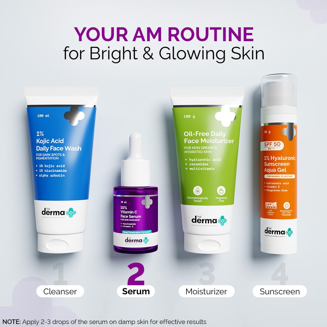 The Derma Co lifestyle morning use on vanity with sunscreen, supports daytime protection benefit
