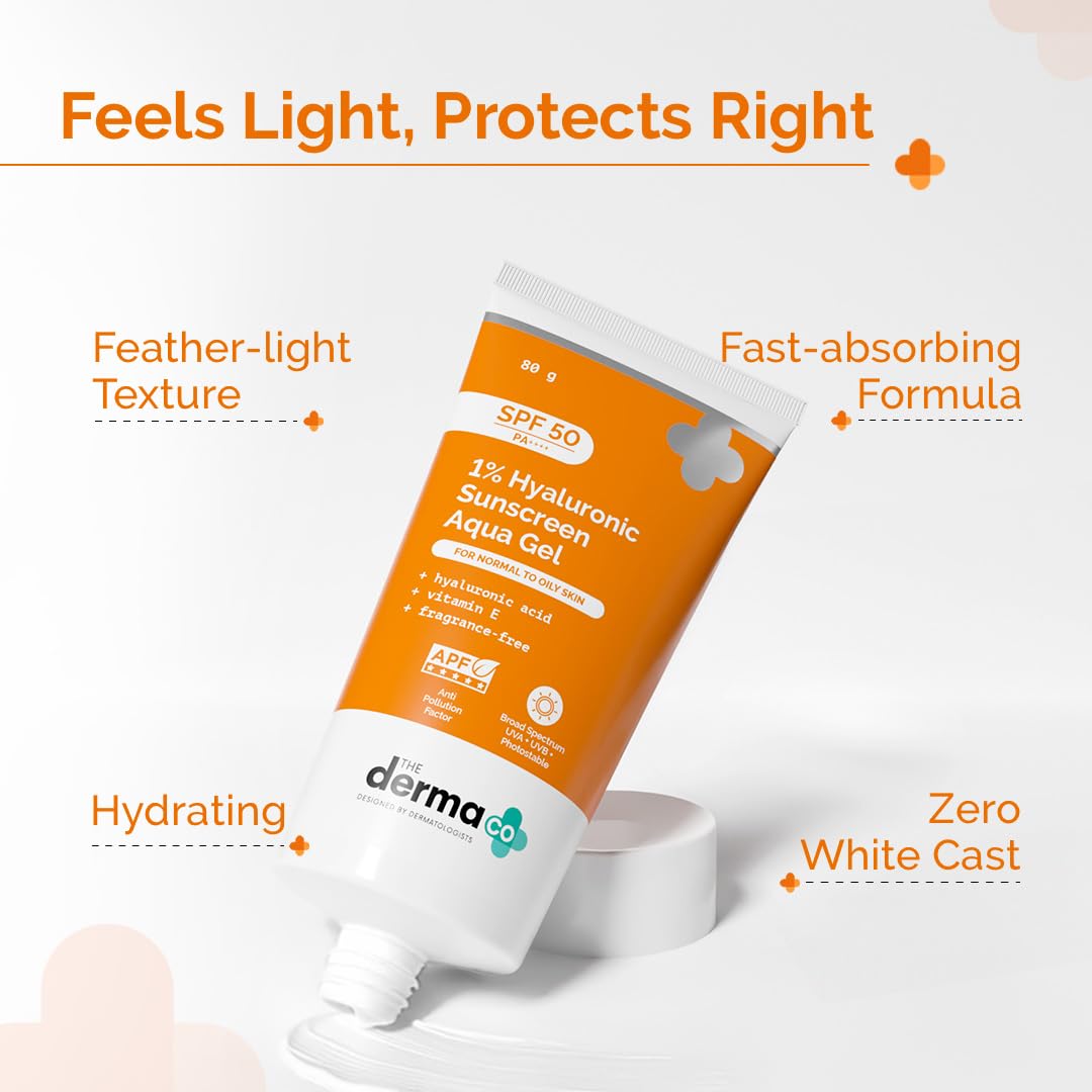 The Derma Co 80 g tube next to common items showing size and portability benefit