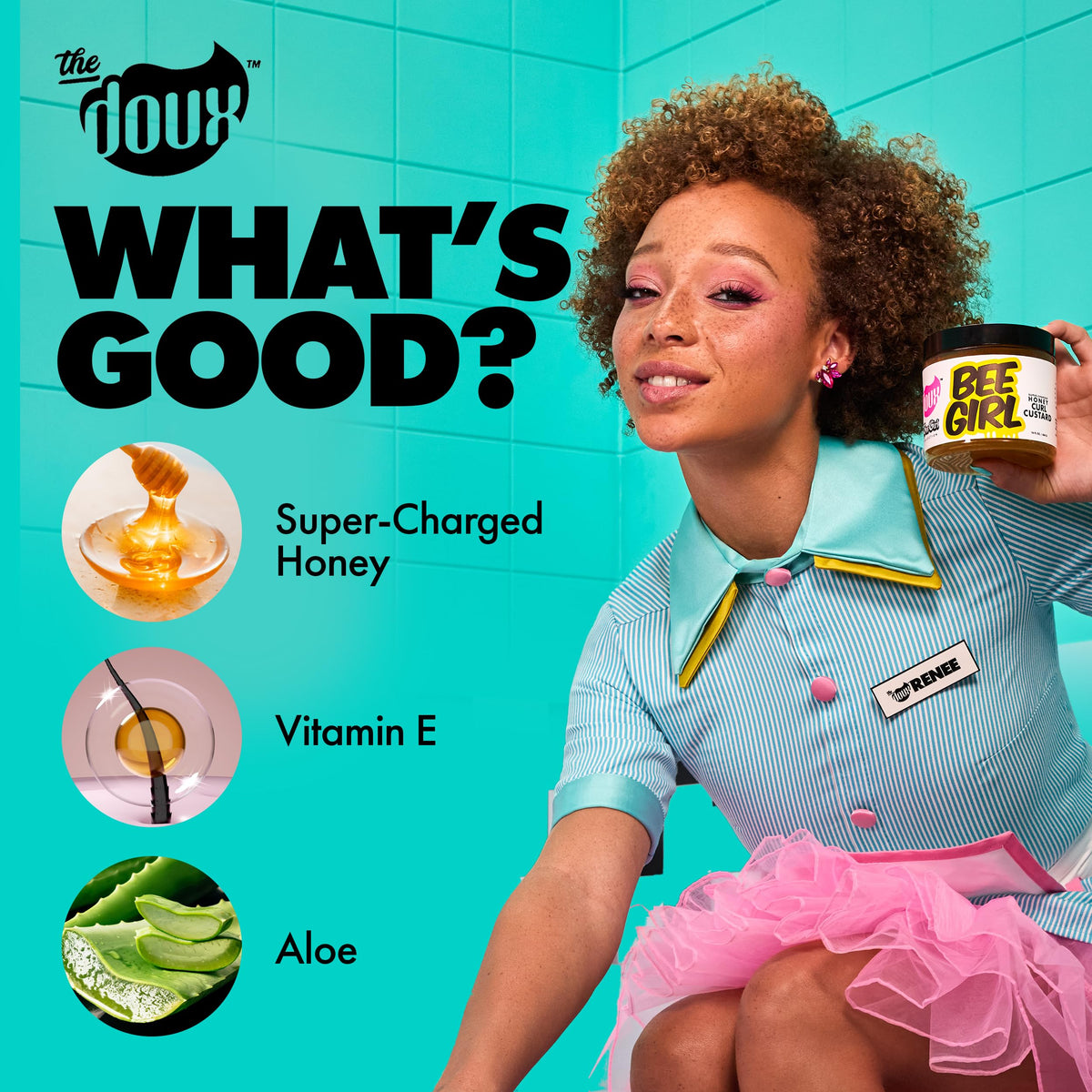 The Doux jar beside a ruler for scale, indicating travel-friendly size and value