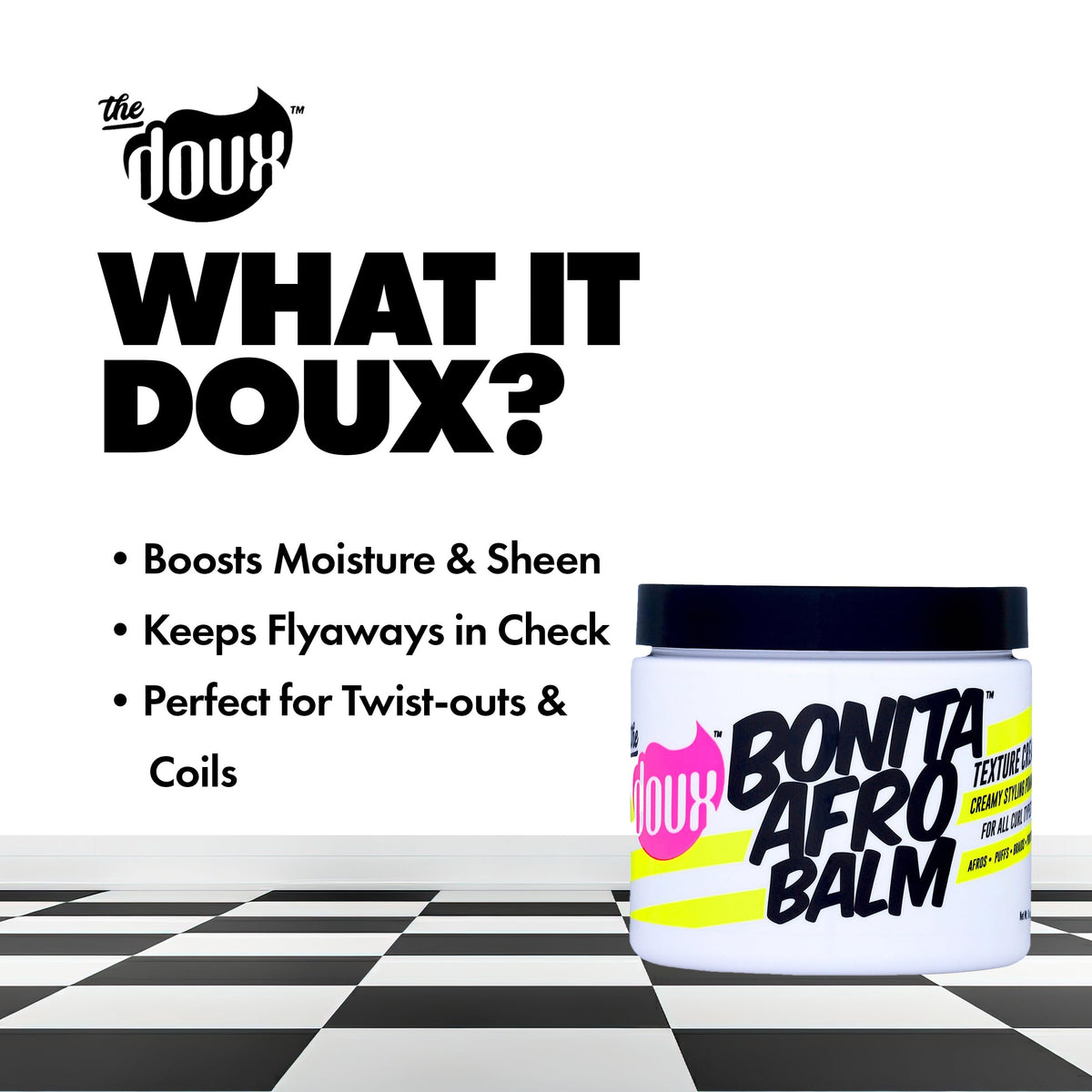 The Doux BONITA before and after curls showing reduced frizz benefit