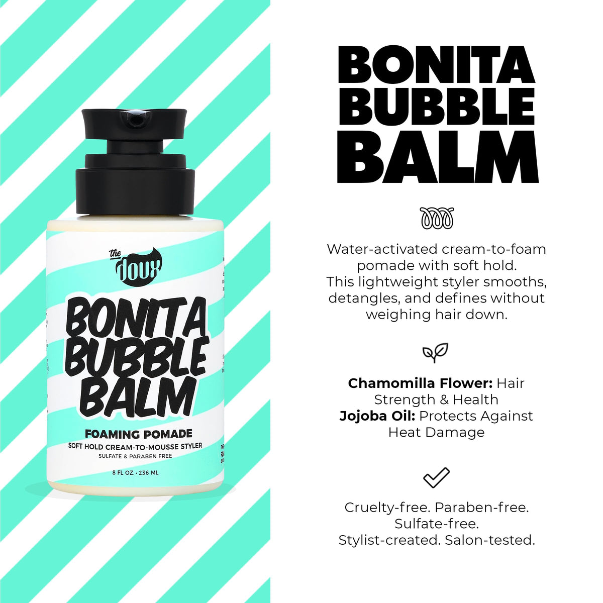 The Doux Bonita Bubble Balm converting to foam in hand showing lightweight expansion benefit