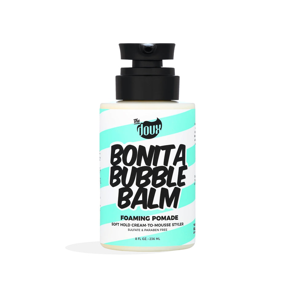 The Doux Bonita Bubble Balm front packaging showing size and branding and clear benefit