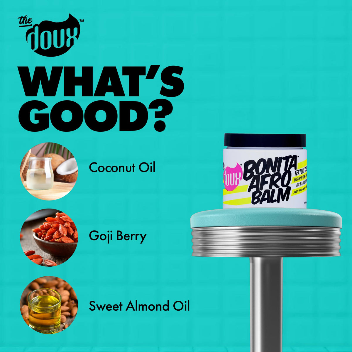 The Doux BONITA ingredients label highlighting natural oils benefit