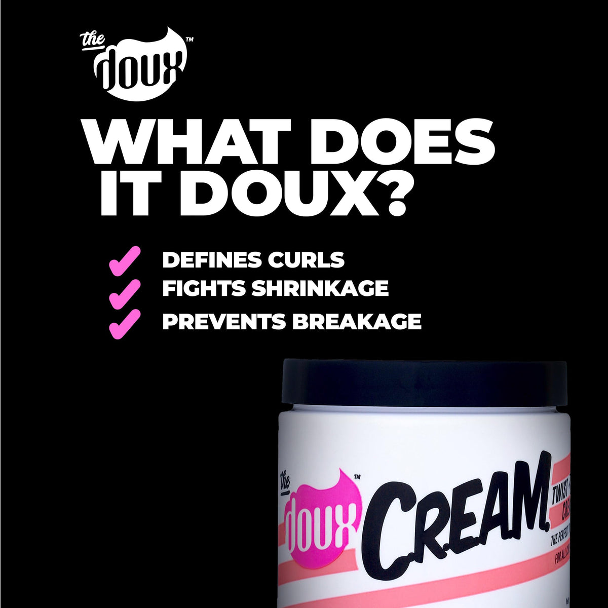 The Doux cream on hand being applied to hair for easy styling