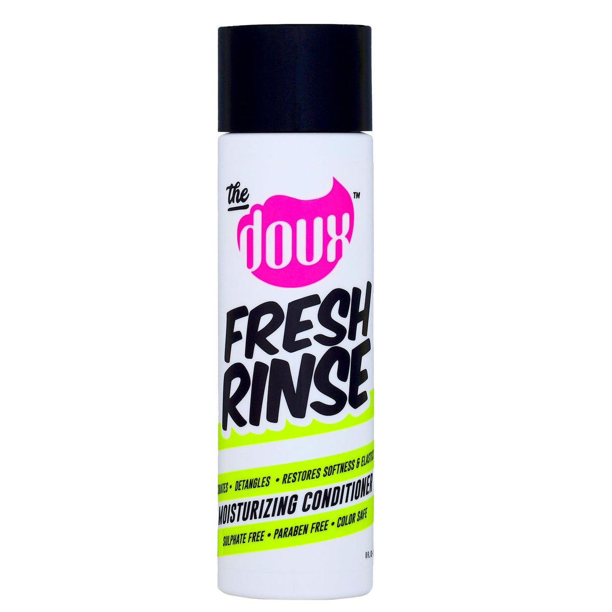The Doux front bottle view showing label and product identity benefit clarity