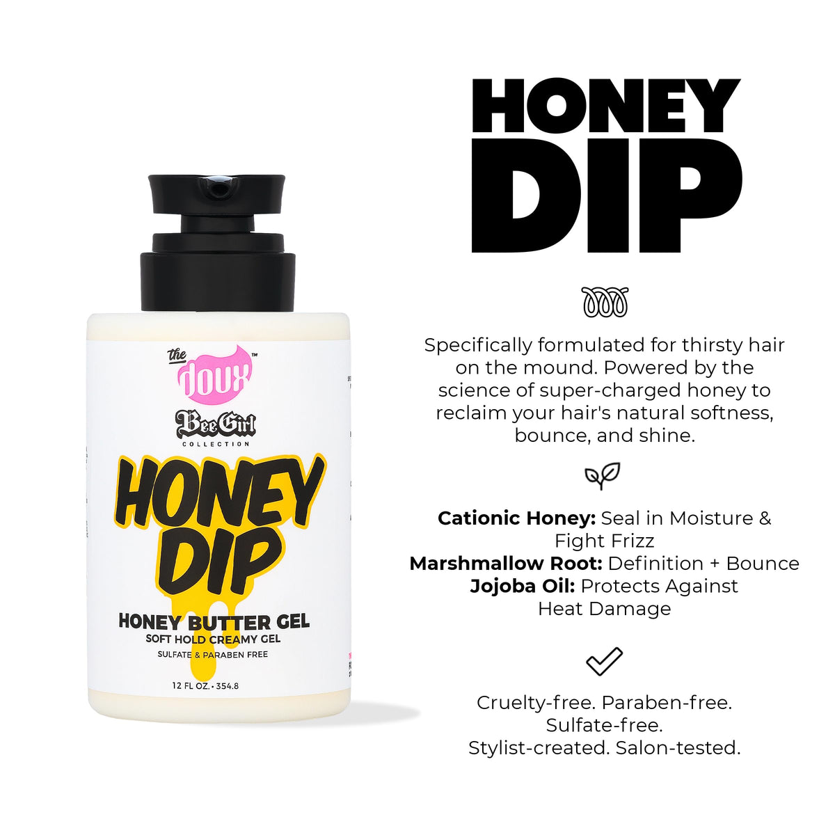 The Doux gel applied to curly hair demonstrating definition and frizz control benefit