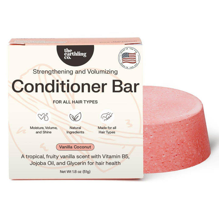 The Earthling Co. conditioner bar front packaging showing product benefits
