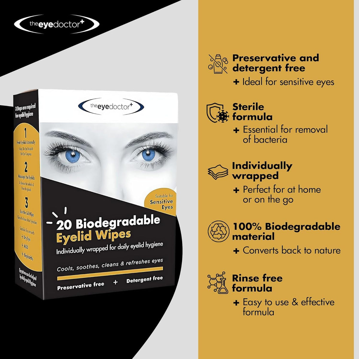 The Eye Doctor single opened wipe highlighting hygienic individual use and convenience
