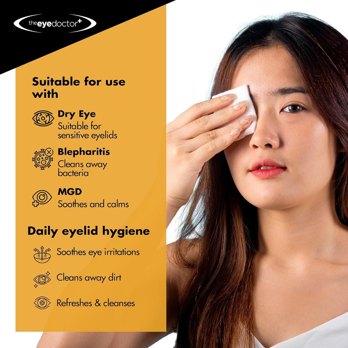 The Eye Doctor fabric texture close-up showing soft biodegradable wipe for gentle cleansing