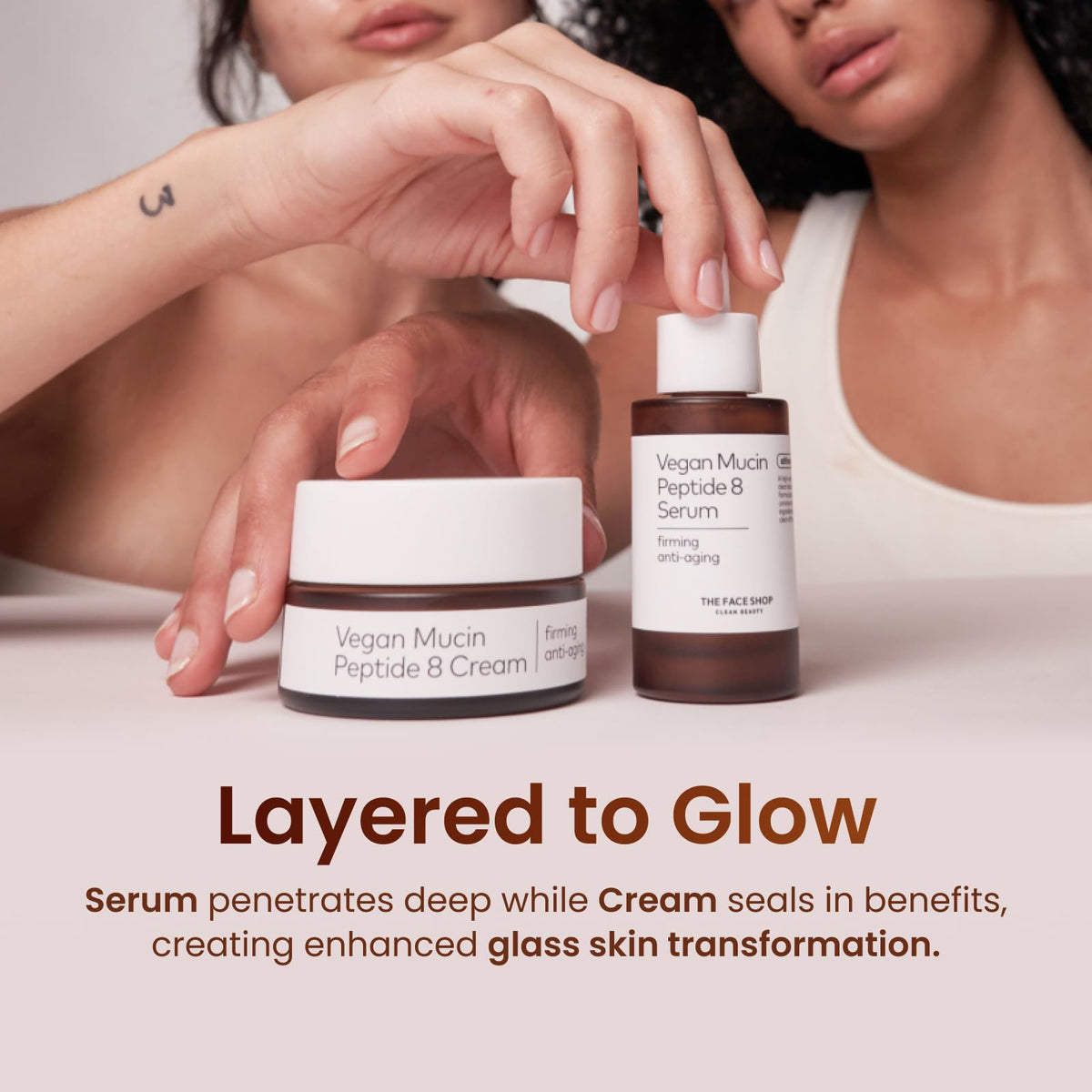 The Face Shop moisturizer paired with serum showing layered skincare compatibility