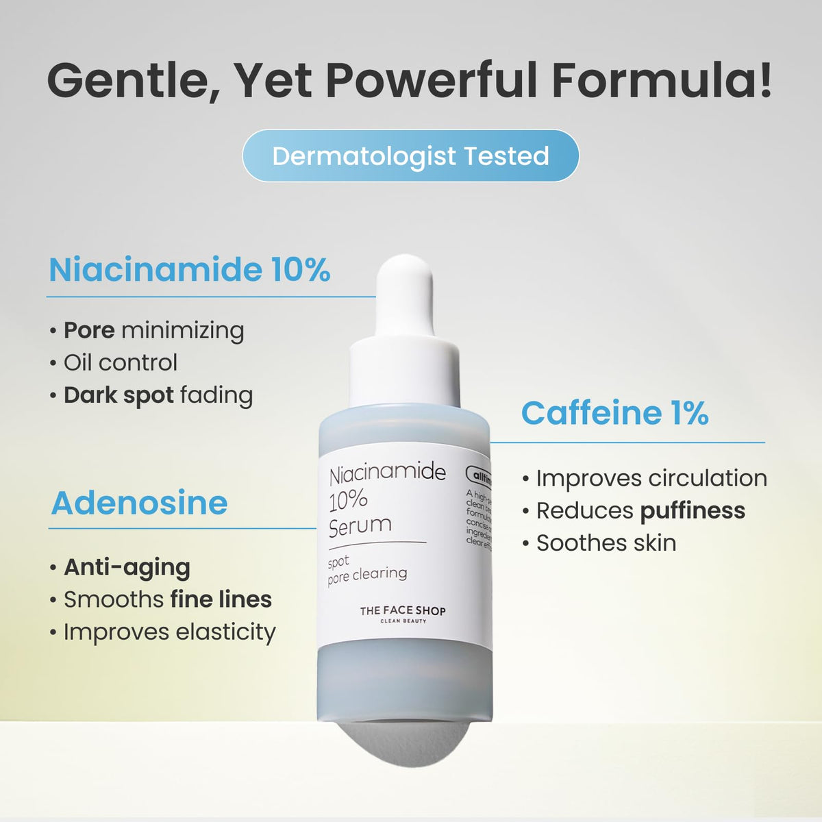 The Face Shop label close-up shows key ingredients for pore and oil control