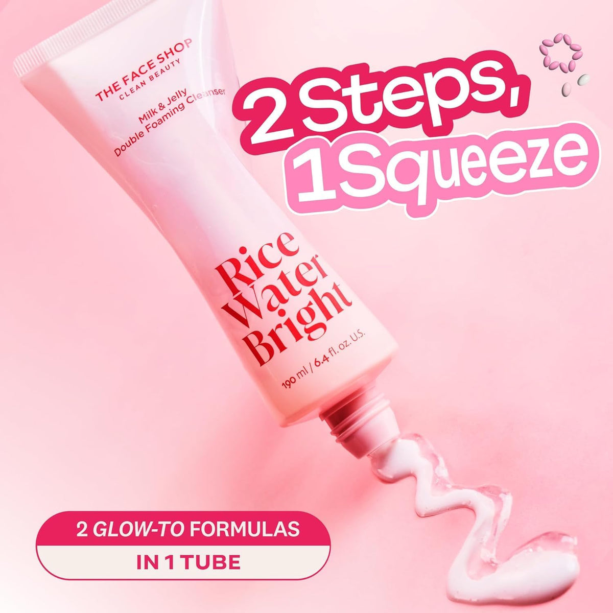 THE FACE SHOP dual formulas dispensed on hand demonstrating balanced cleansing