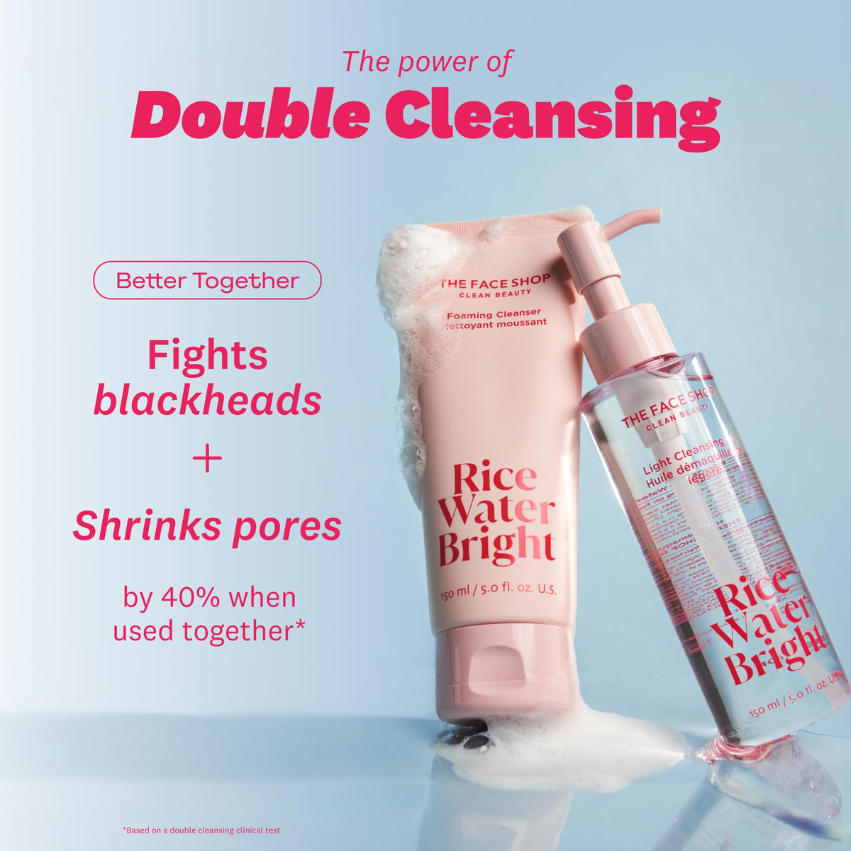 The Face Shop duo on bathroom counter lifestyle shot showing everyday ritual convenience