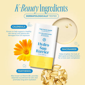 The Face Shop Hydro Sun Barrier ingredients label visible to show niacinamide benefit