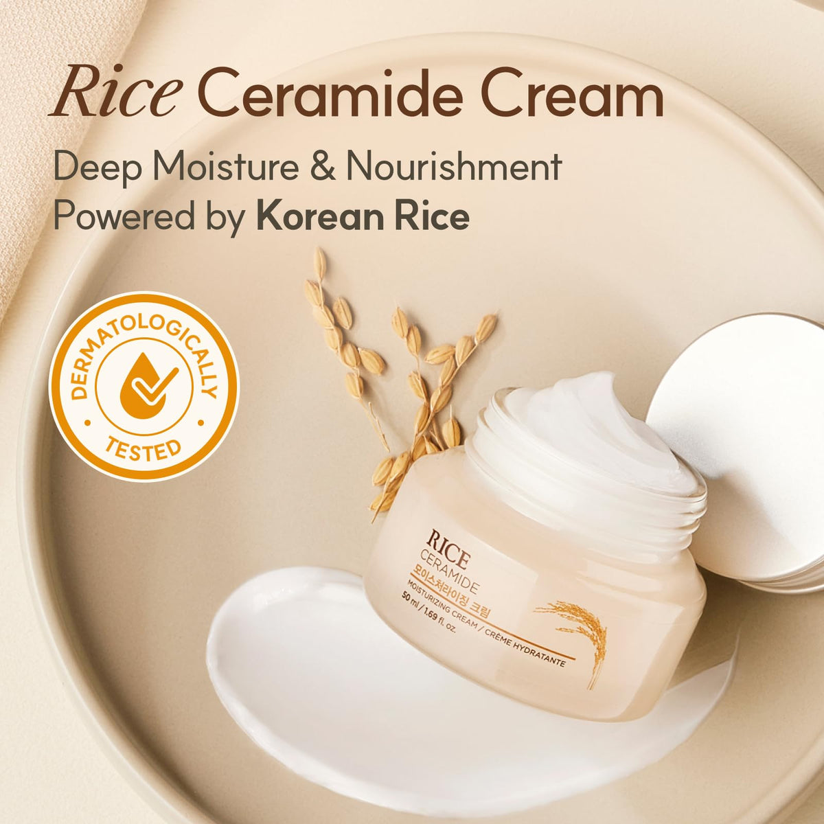 Cream texture close-up from The Face Shop showing lightweight, silky moisturizer benefit