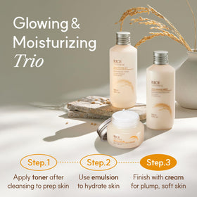 The Face Shop cream with rice grains illustrating rice extract origin and gentle conditioning
