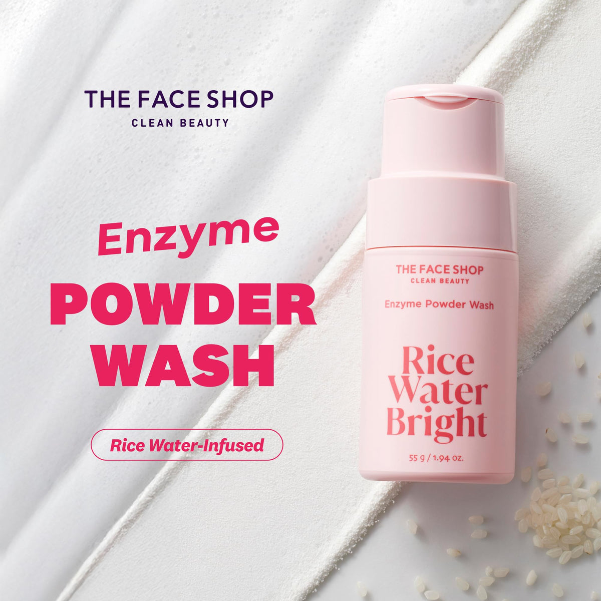 The Face Shop open jar showing fine powder texture for gentle exfoliation