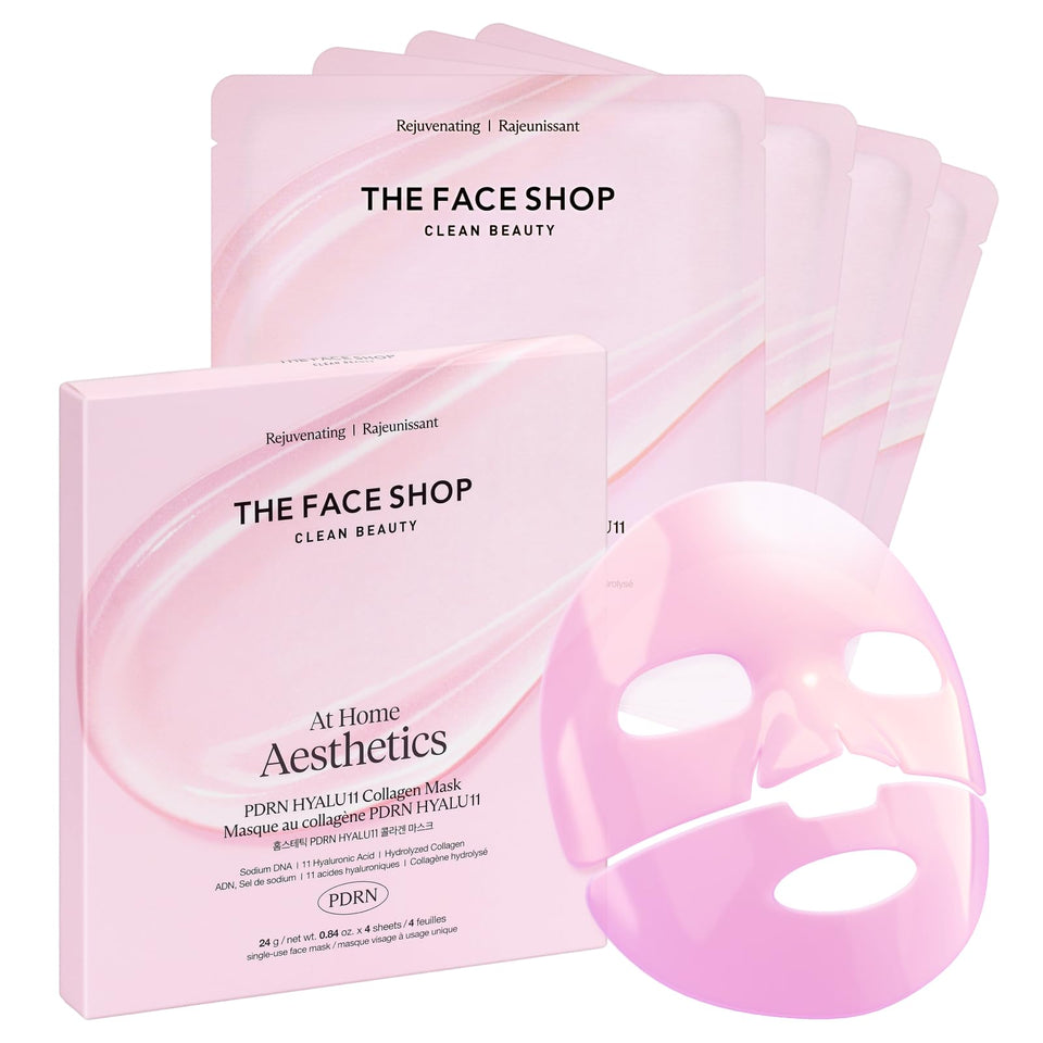 The Face Shop mask front packaging showing product name and 4-count benefits