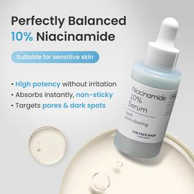 The Face Shop serum texture close-up highlights lightweight, fast-absorbing formula