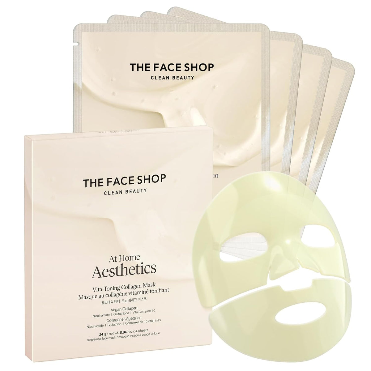 THE FACE SHOP front packaging view showing mask sachet and benefit of firm, hydrated skin