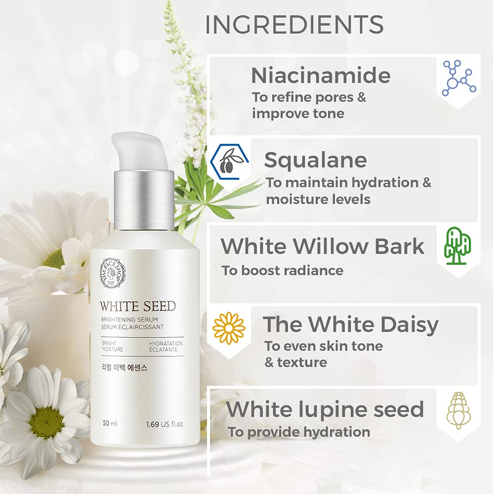 The Face Shop ingredients label focused on niacinamide and white seed complex benefits
