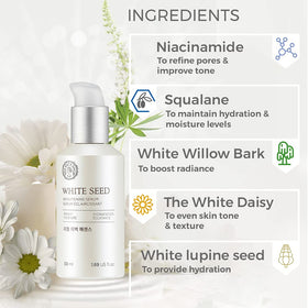 The Face Shop ingredients label focused on niacinamide and white seed complex benefits