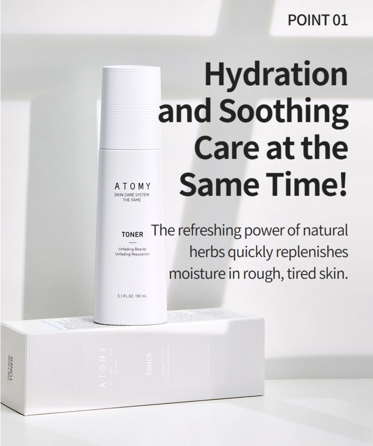 Generic The Fame Toner on bathroom vanity lifestyle scene promoting daily skincare routine