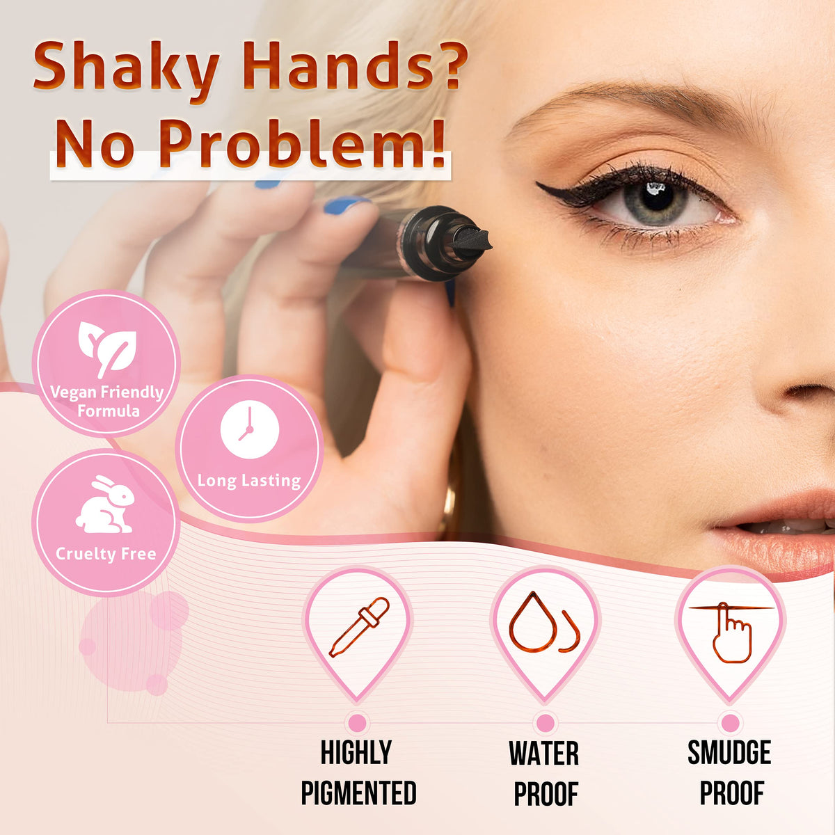 The Flick Stick stamp in use creating a quick cat-eye