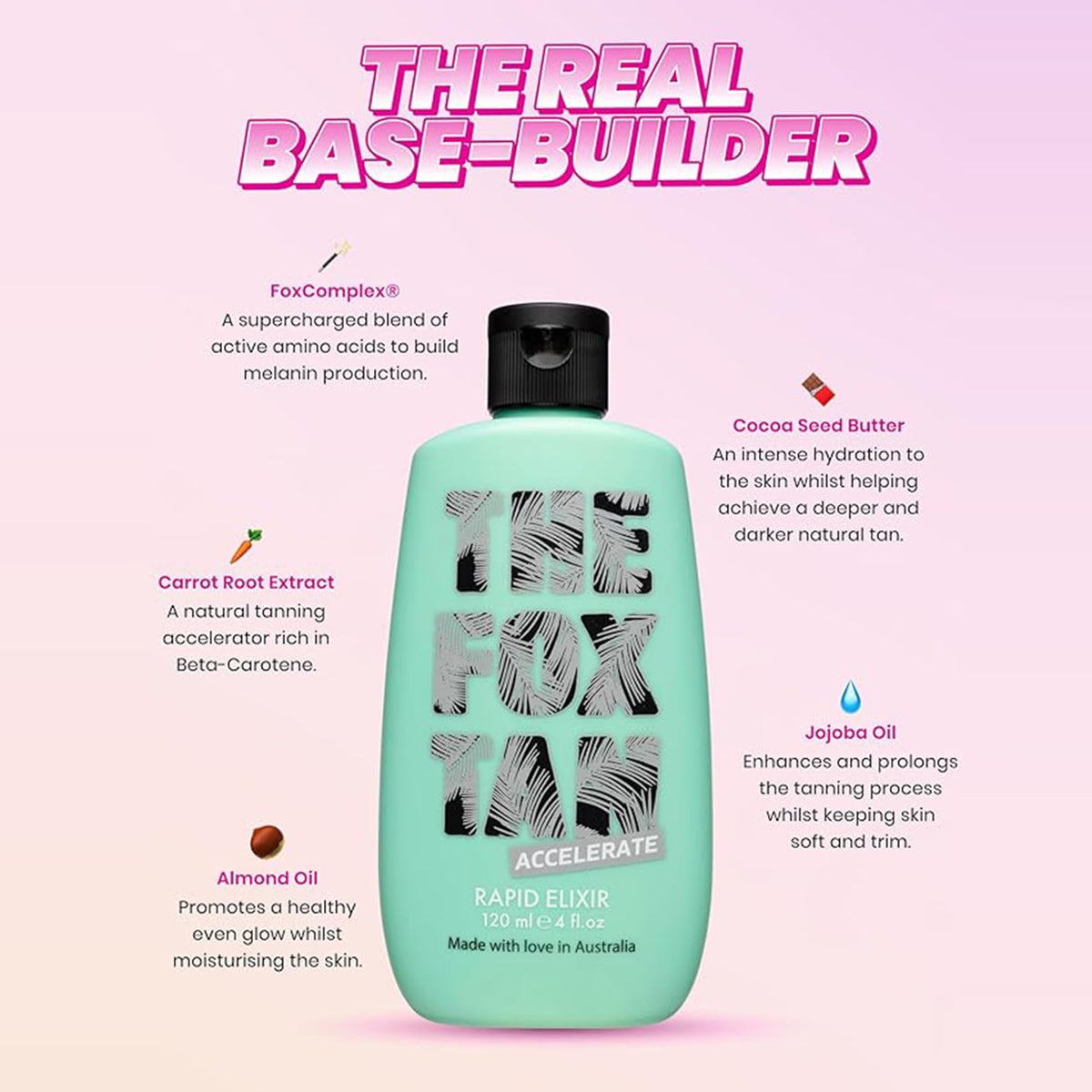 THE FOX TAN lifestyle beach bag scene showing travel-ready tan accelerator benefit