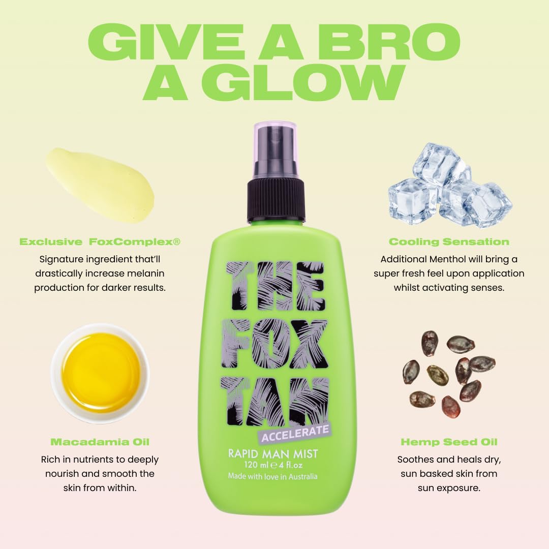 THE FOX TAN bottle held in hand to show compact 120mL size and portability