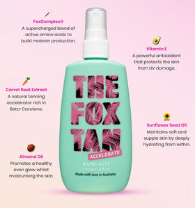 The Fox Tan mist spray in action delivering even coverage for faster tanning