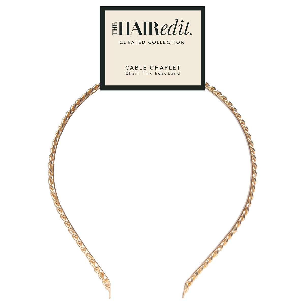 The Hair Edit gold chain headband front view adds refined shine